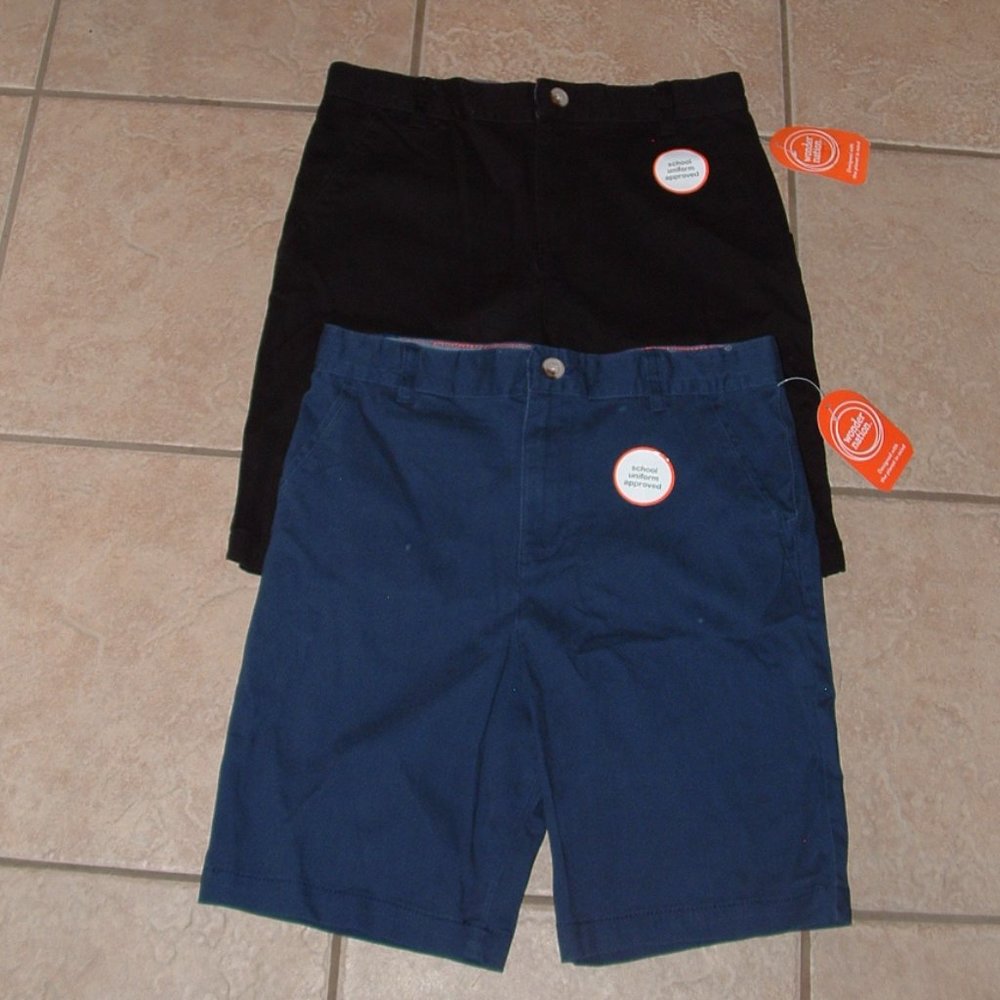 NEW Boys Sz 10 Husky Black & Navy Blue Adjustable Waist 2 Pc Cotton Blend Shorts
